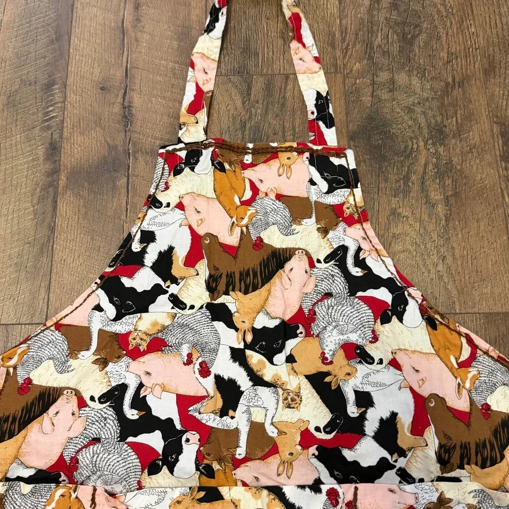 Handmade‎ Farm Animal Print Apron Multicolor with Brown Thread